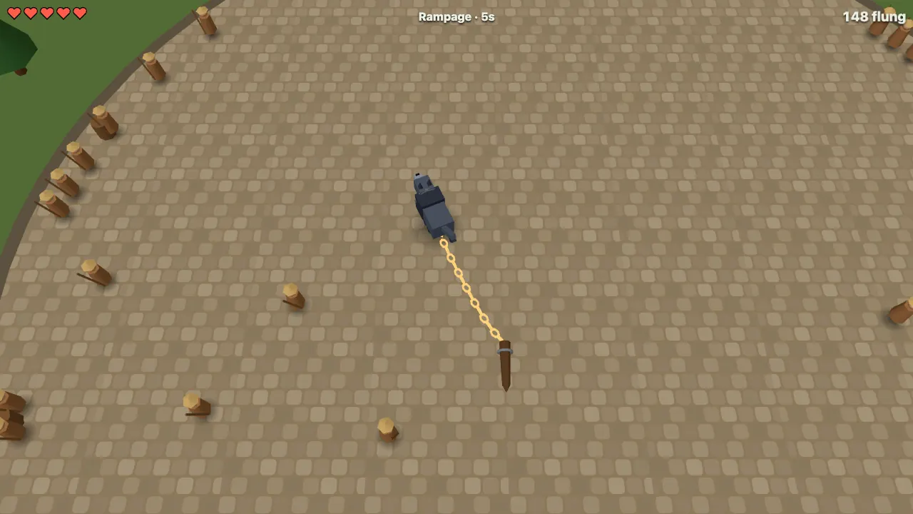 Chained Beast rampage finale: the beast drags the ripped-out stake like a flail across the village square